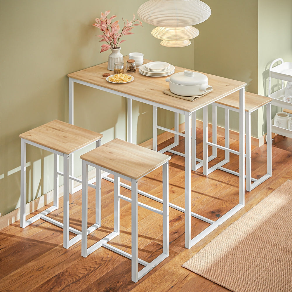 SoBuy Bartafel + 4 Krukken  - Modern - max. 120 kg - Wit / Bruin