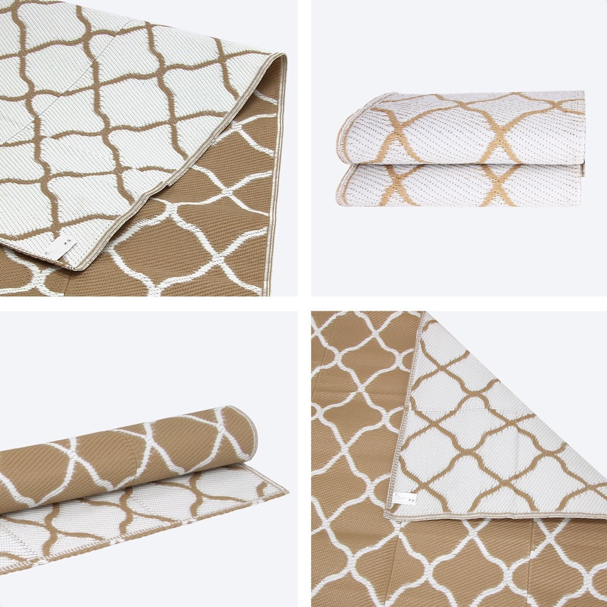 LifeGoods Buitenkleed - 152x230CM - Vloerkleed - Tuintapijt - Buitentapijt - Omkeerbaar - Incl. Draagtas - Met Patroon - Beige/Wit
