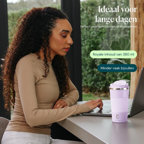 Castagnola Thermosbeker - Koffiebeker To Go - Travel Mug voor Koffie en Thee - Theebeker - 510 ML - RVS - Lichtpaars