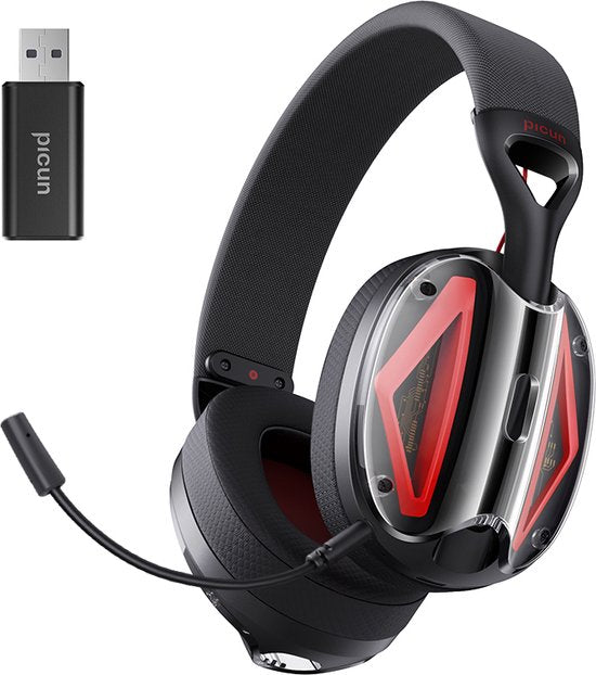 Picun G1 - 2.4GHz Draadloze Gaming Headset - Over ear koptelefoon - Met microfoon - PC/PS4/PS5/Nintendo Switch - Zwart rood