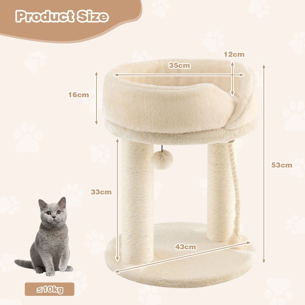 Coast Cat Tree Cat krabpaal met zachte stoel sistale toren voor katten beige