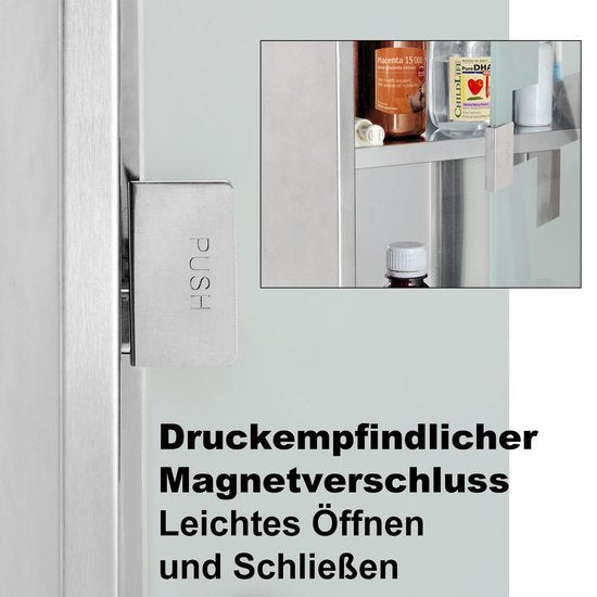 Monzana - Medicijnkastje met Slot - Zilver - RVS - 48,5cm x 25cm x 12cm