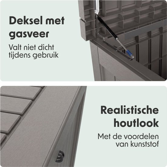 LifeGoods Opbergbox - 870L - Kussenbox - Waterdicht - Tuinkussenbox - Roestvrij - Tuinbox - 146.5x81.5x85.6 cm - Grijs