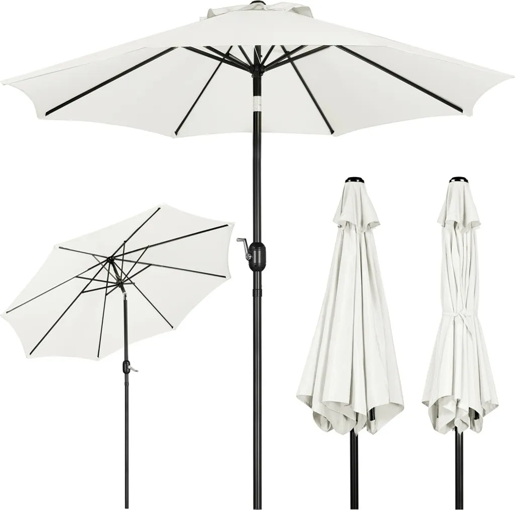 Yaheetech Parasol Ø 270 cm - Crème - Kantelbare Tuinparasol met Slinger en 8 Baleinen