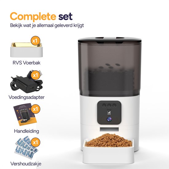 Viervoeter Feed Pro - Automatische Voerbak 6L - Kat en Hond - Voerautomaat met App - Wit
