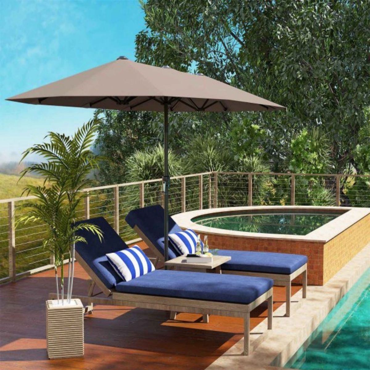Coast Dubbele Parasol - rechthoekig - waterafstotend polyester - 400 x 215 cm - bruin