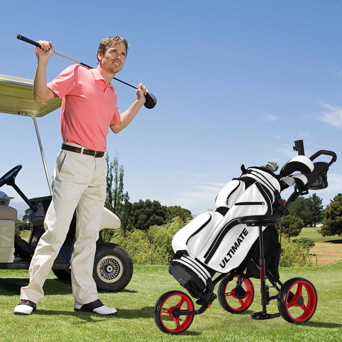 Coast 3-Wheel Golf Kart Verstelbaar licht Golf Kart 129,5 x 75 x 101,5-119,5 cm rood + zwart