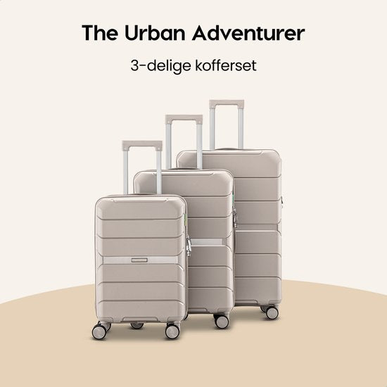 SKYCASES Urban Adventurer - Kofferset - 3-delig - Cijferslot - 232L - Spinner wielen - Reiskoffer met Kofferslot - Lichtgewicht - Beige