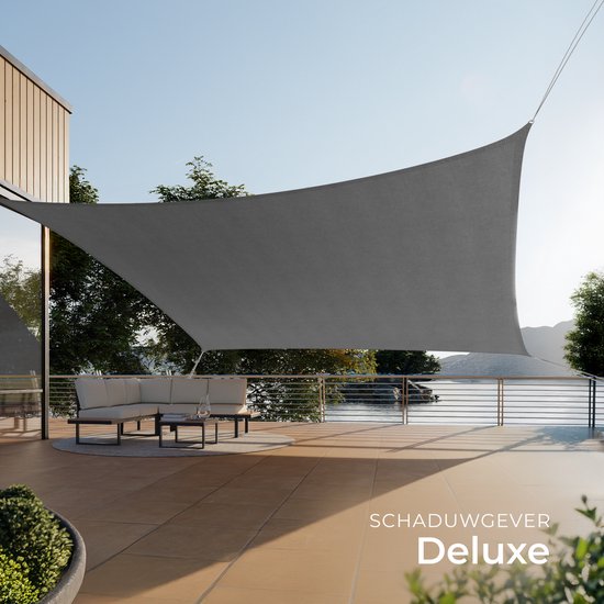 tectake® Rechthoekig Schaduwdoek Sunny - 3 x 5 m - Extra Stevig 185 g/m² HDPE Zonwering Doek - 50+ UV Bescherming - Weerbestendig en Scheurbestendig - Zonnescherm voor Tuin, Balkon, Terras - Zonnedoek inclusief Montagemateriaal - Grijs