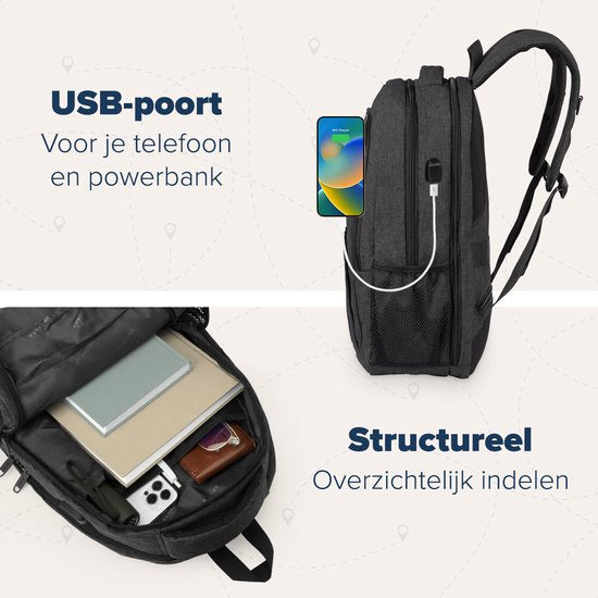 TRVLMORE Rugzak - 28L - 15,6 inch - Laptop Rugtas - Schooltas Laptoptas - Spatwaterdicht - Heren en Dames - Antraciet
