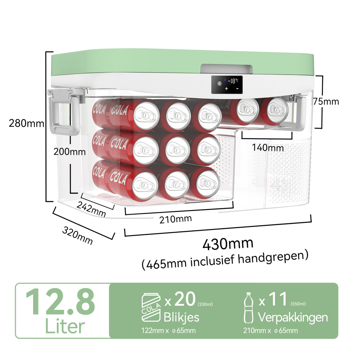 BINGI Compressor Koelbox 12.8L Mini Draagbare Elektrische Koelkast 12/24V DC Elektrische Vriezer Draagbare Vriezer voor Auto, Vrachtwagen, Picknick, Kamperen en Huisgebruik