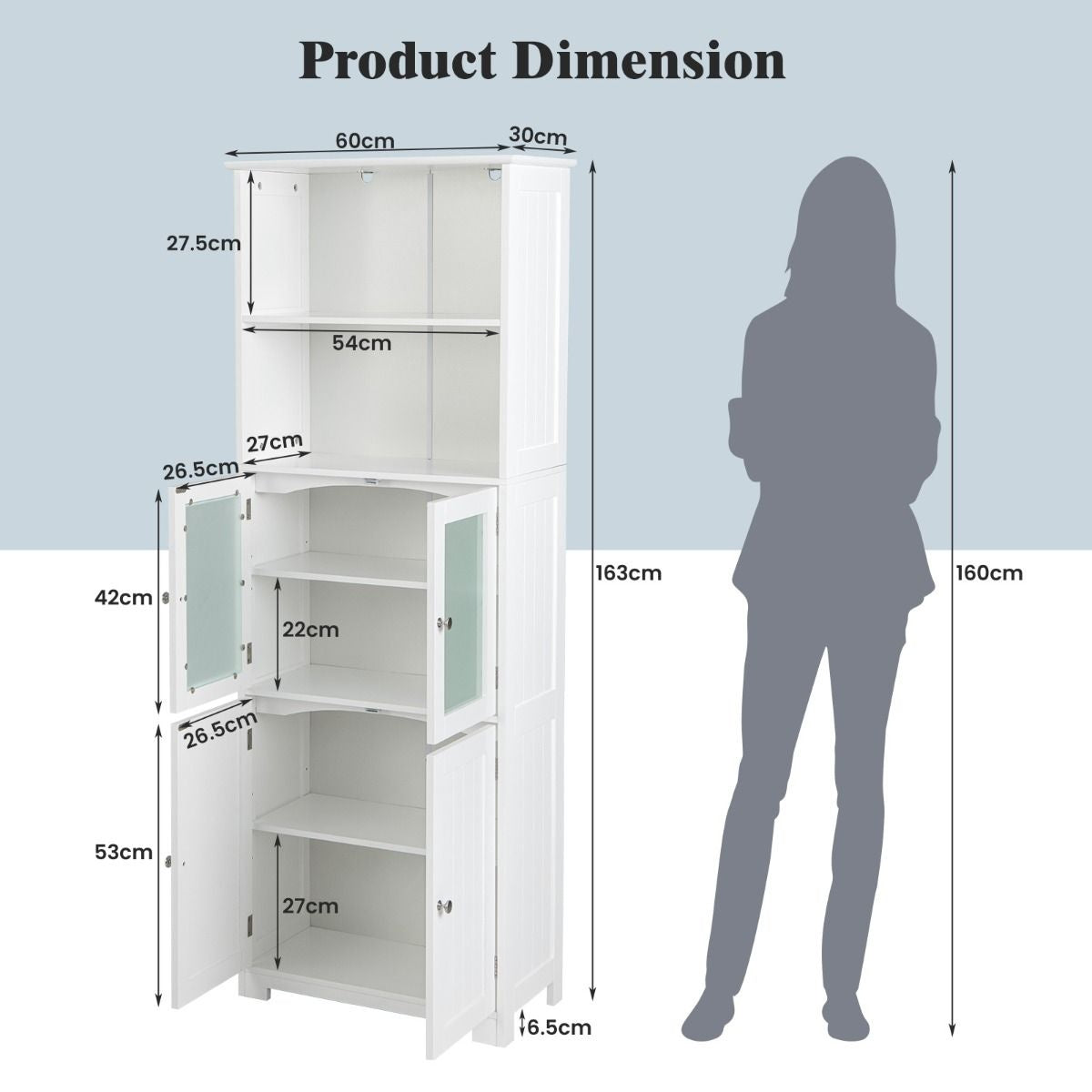 Coast Badkamerkast - MDF met glas - 60 x 30 x 163 cm - Wit