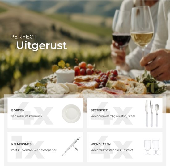tectake® Picknickmand Set Terschelling – 21-delig – Luxe Picknickset 2 Pers. – Inclusief Koelvak & Bestek
