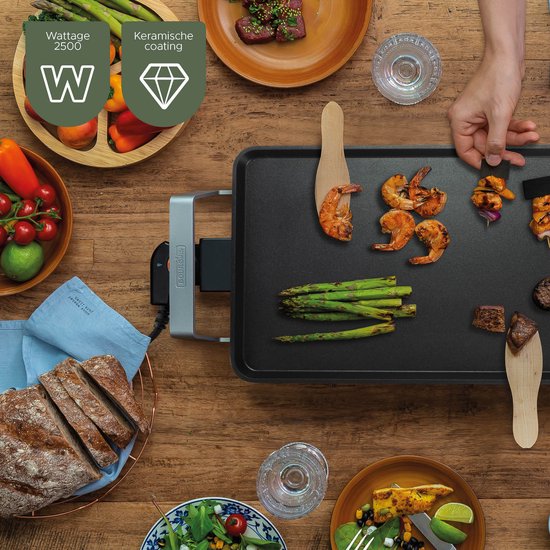 Bourgini Elements - Grillplaat - Bakplaat - PFAS-Vrije keramische anti aanbaklaag - 46 x 26 cm - 4-6 personen - GRS gecertificeerd gerecyclede materialen