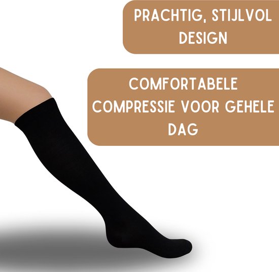 Compressiekousen 1 Paar Steunkousen Vrouwen en Mannen - Compressie sokken - Hardloopsokken - Sportsokken - Zwart - Maat 41-45 L/XL