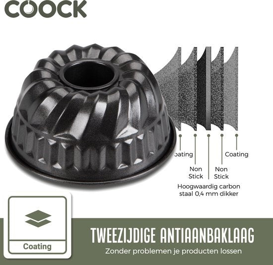 COOCK - Bakvorm - Tulband - Taartvorm met Antiaanbaklaag - 23 cm Diameter - Cakevorm - Incl. Deegschraper & E-Book