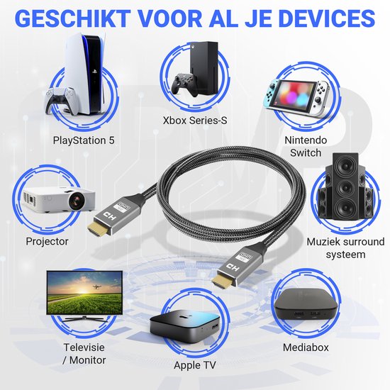 SBVR - HDMI Kabel 2.1 - 8K Ultra HD - 4K 120 Hz - Nylon HDMI kabel - 1,2 Meter