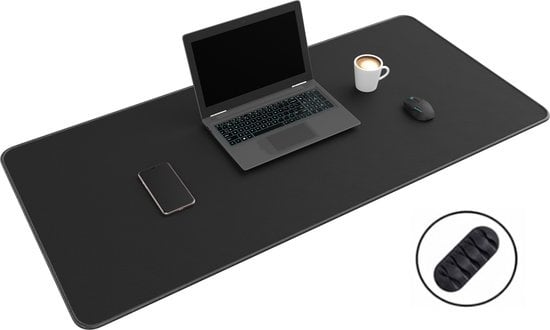 WURK Professionele Bureau Onderlegger Rubber – Bureau Organizer – Bureau Accessoires – Muismat XXL– Inclusief Kabel Clip – 120x60 – Zwart