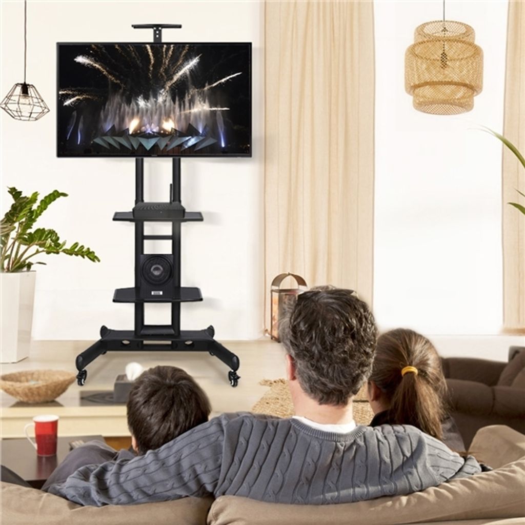 Yaheetech Tv-standaard op wieltjes 32-75 inch - Verstelbaar - 3 legplanken - Zwart - 82 x 57,5 x 196,5 cm