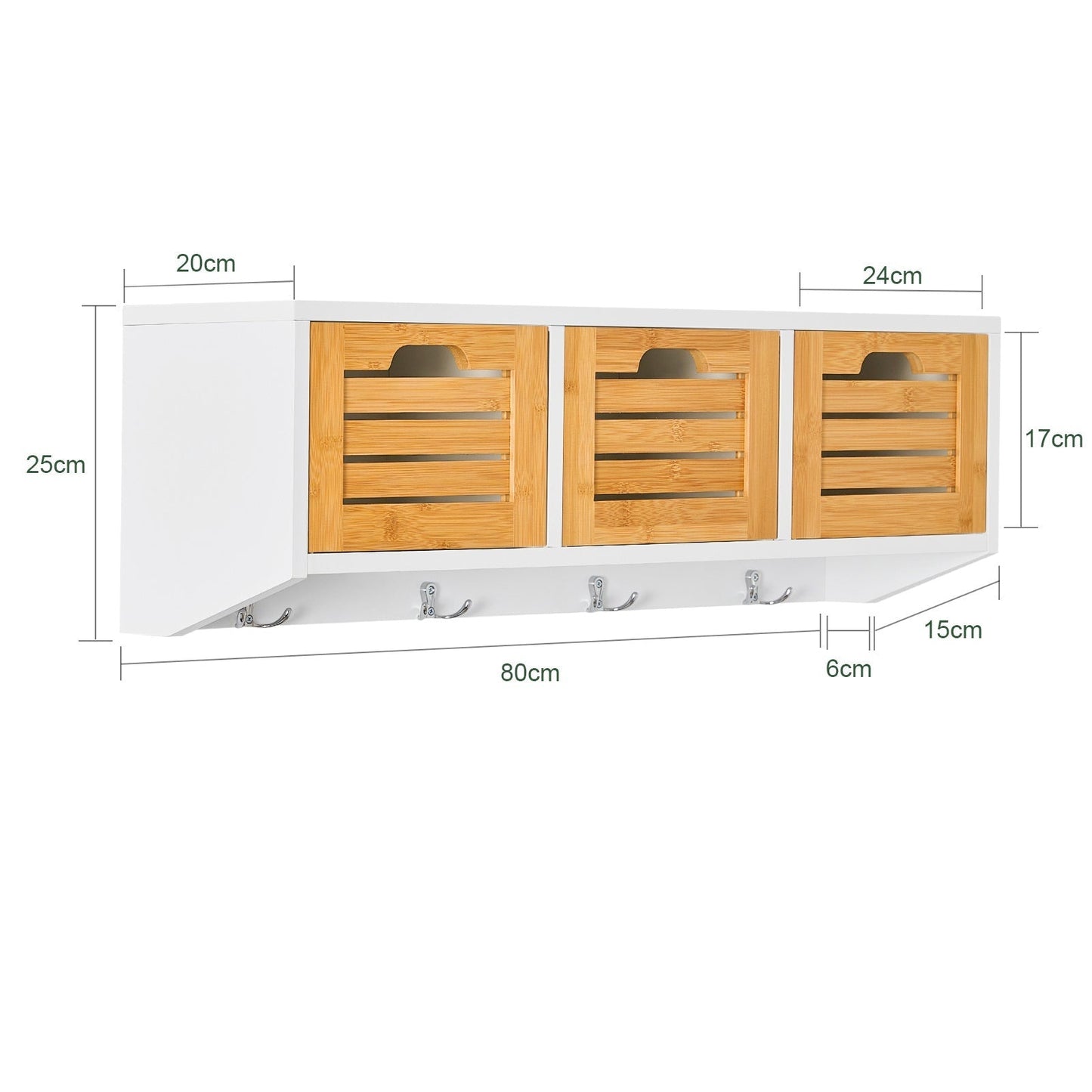 SoBuy Wandgarderobe - Hangrek met 3 manden en 4 haken - Max. 15KG - 80 x 25 x 20 cm - Wit