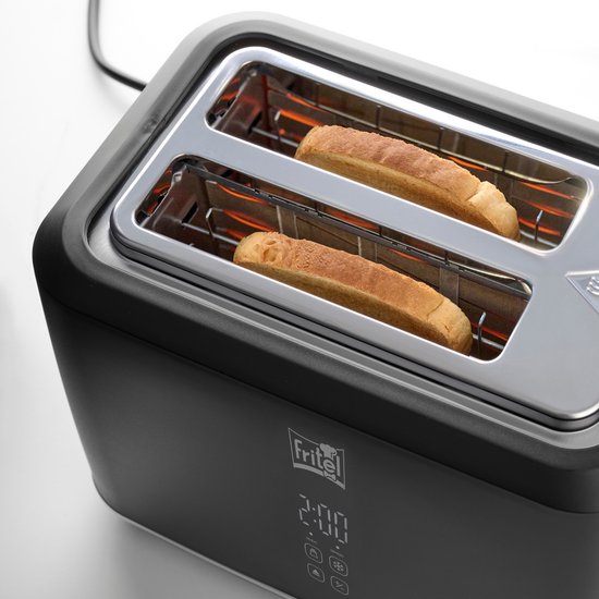 FRITEL Toaster TO 2995 - Stijlvolle Broodrooster - 2 Sleuven - 7 Toastniveaus - 850W - Touch Display - Mat Zwart - Uitneembare kruimellade + Broodjesopzet