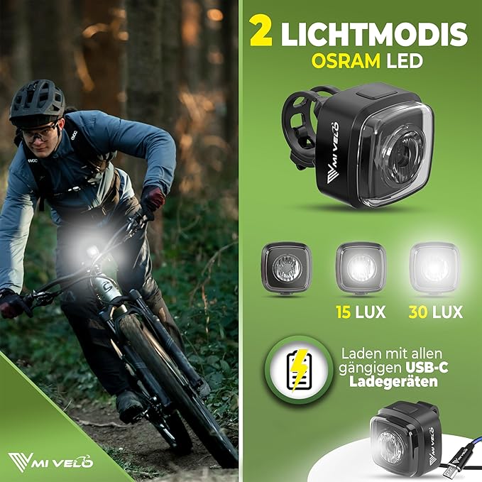 MIVELO Fietslamp – USB Oplaadbaar & 100% Waterdicht – IPX5 – Zwart
