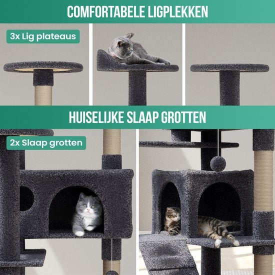 Avalo Krabpaal Voor Katten Met 7 Niveaus - 137x50x50 CM - Donkergrijs