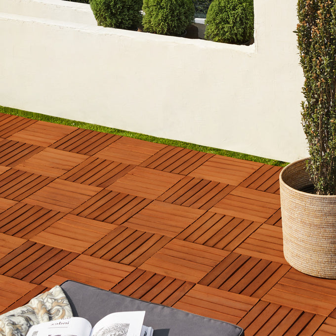 Casaria Acacia houten tegelset van 11 stuks, 30x30cm