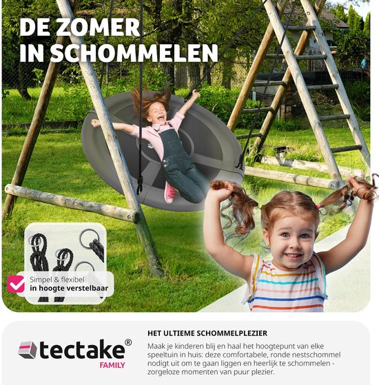 tectake® nestschommel - mandschommel met een draagvermogen tot 300 kg - schommel voor kinderen en volwassenen - buitentuinschommel of binnenhangstoel - speelgoed voor in de tuin of kinderkamer (AFMETINGEN Ø 120 cm)