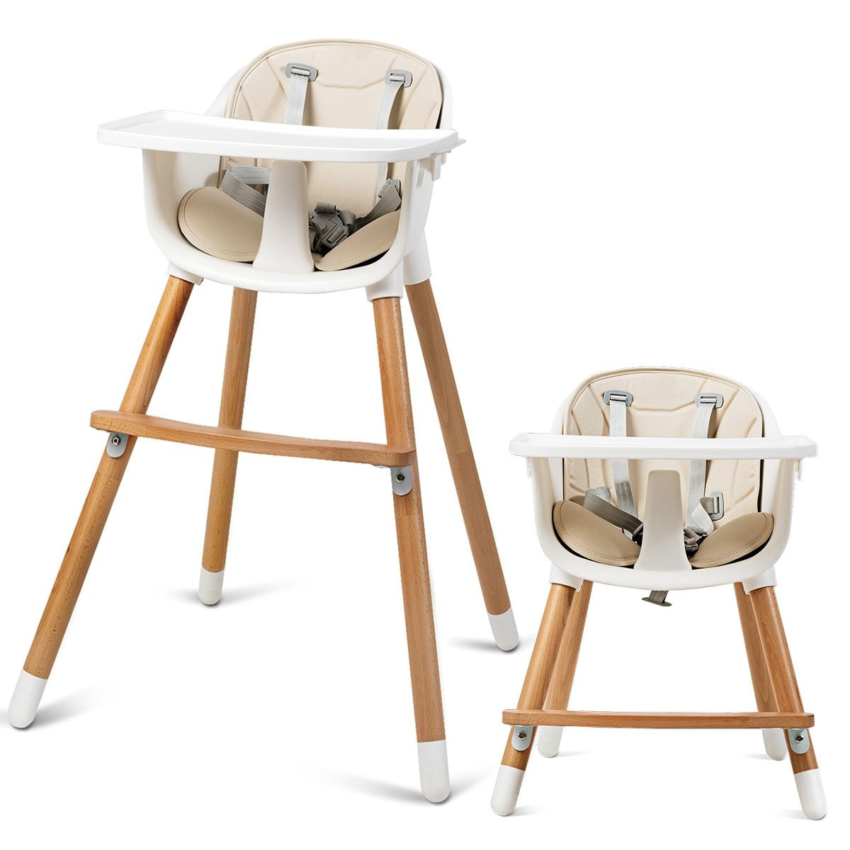 Coast 2-in-1 kinderstoel - hoge kinderstoel - hout - verstelbaar 57 x 57 x 83 cm - crème wit + naturel
