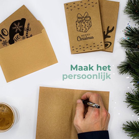 Giftmas Kerst Collectie – Wenskaarten & Kerstkaarten Set – 36 Groetenkaarten met 12 Designs – Inclusief Enveloppen en Stickers – Kraft Papier Kaartenset Voor Feestdagen - 20x15cm