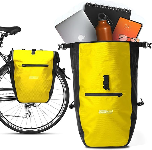 RADGEIST fietstas voor bagagedrager - tas voor fietsbagagedrager - bagagedraagtas waterdichte schoudertas (geel 28L, single)