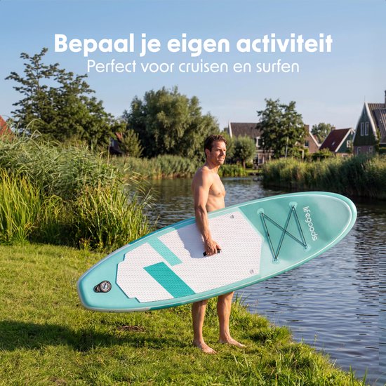 LifeGoods SUP Board Allround Compact - 100 KG Draagkracht - 300 x 76 cm - Opblaasbaar - Compleet SUP pakket - Mintgroen