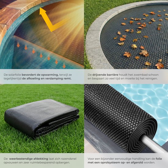 tectake® Zwembad Afdekzeil - Rond Ø 381 cm - Noppenfolie - Zwembadafdekking - Zonnefolie - Warmtefolie - Zwembadverwarming - Zelfdrijvend - Op maat te snijden - Zwart