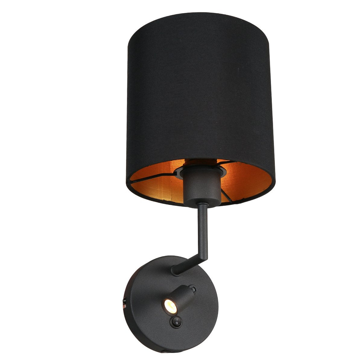 Wandlamp Noor 1562ZW - Verstelbaar met leeslampje, Goud/Zwart, Metaal/Textiel, Mexlite - Tijdloos Design voor Binnengebruik