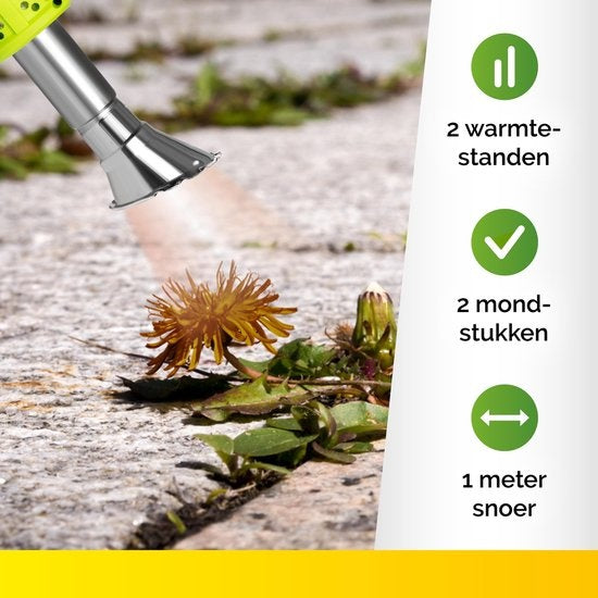Kinzo Elektrische Onkruidbrander - Onkruidverwijderaar 2000W - tot 650°C - Multifunctioneel - Milieuvriendelijk - Incl. Opzetstukken - Groen/Grijs
