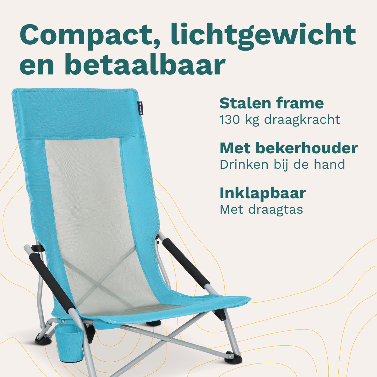 TRVLMORE Strandstoelen Set van 2 - Inklapbaar - 130KG Draagkracht - Met Bekerhouder en Draagtas - Hoge Rugleuning - Blauw