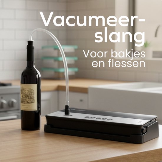 KitchenBrothers Vacumeermachine Advance - 8L/min. - Vacuüm Sealer - BPA-vrij - 4 Standen - Incl. 6m Folierol en Vacuumslang - Zwart