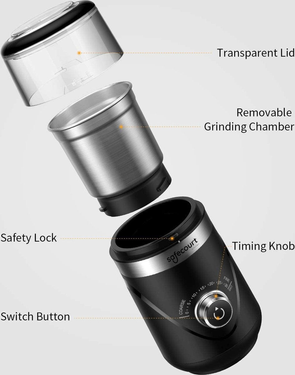 Safecourt Kitchen Elektrische Koffiemolen pro - Hoogwaardige Elektrische Koffiemolen - Zwart