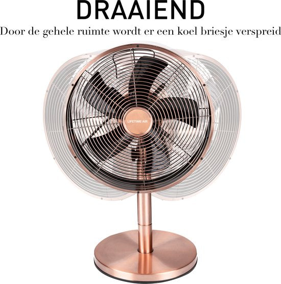 Lifetime Air Tafelventilator - 230V - Bureau Ventilator 30CM - 3 Snelheden - Oscillerende Functie - Kantelbaar - Rosé