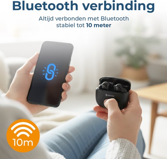 Denver Earbuds - Lichtgewicht Oordopjes - 6 uur luisteren - Bluetooth 5.3 - TWE48