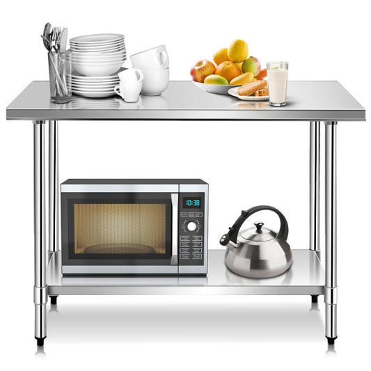 Coast Keukentafel – RVS Werkblad & Opbergrek – 122 x 61 x 90 cm – Zilver