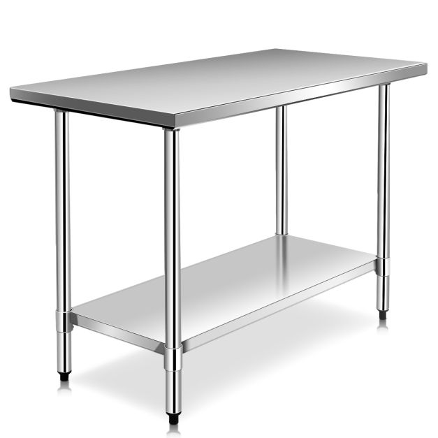 Coast Keukentafel – RVS Werkblad & Opbergrek – 122 x 61 x 90 cm – Zilver
