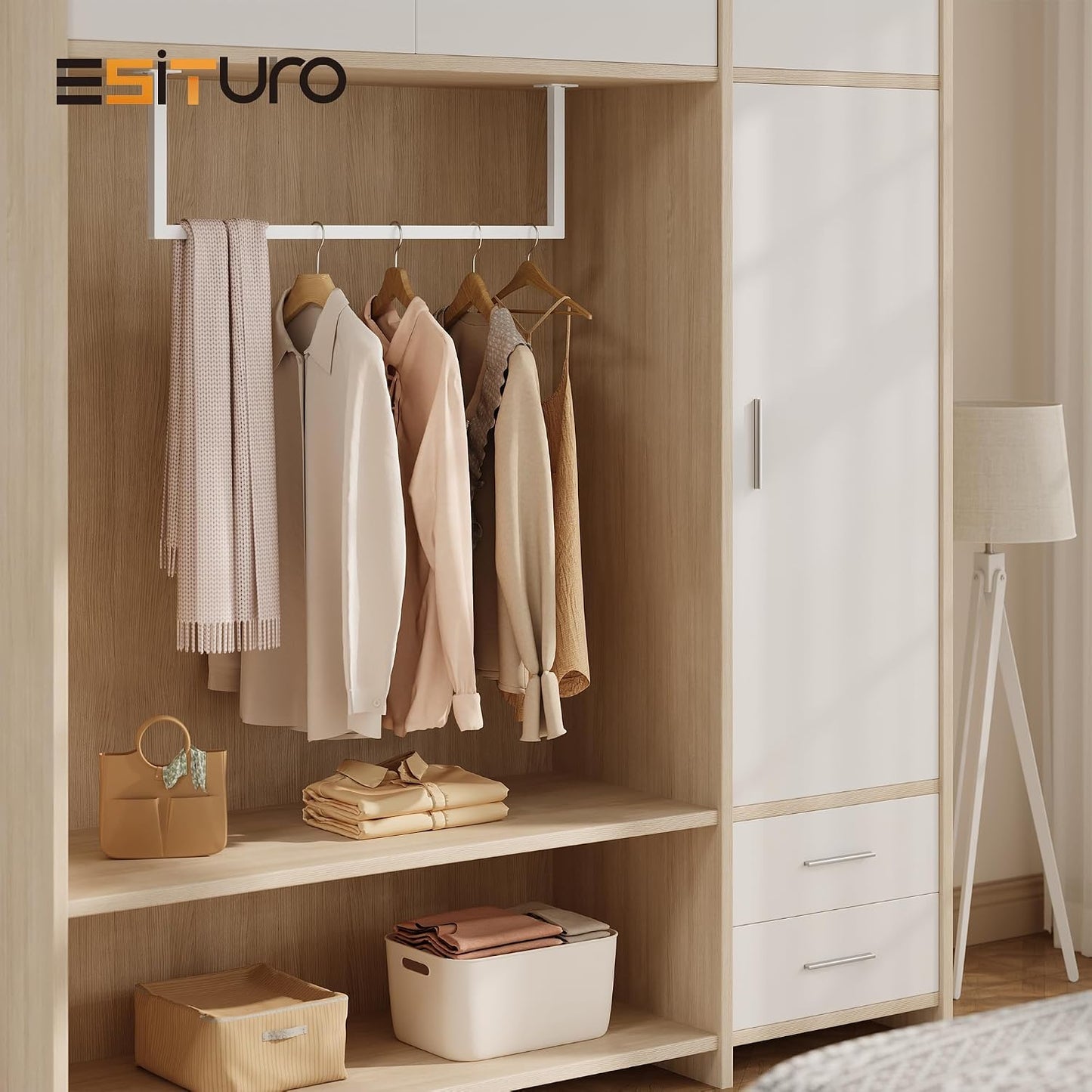 eSituro Wandmontage Kledingrek Industrieel - Pijp Kledingstang Hal Keuken Woonkamer - Wit 94 cm