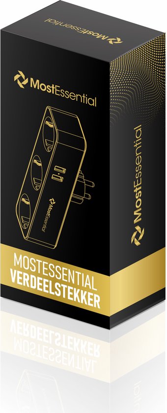 MostEssential Premium 5-in-1 Verdeelstekker - Stopcontact Splitter - 3 Stopcontacten & 2 USB-Poorten - Horizontaal - Wit