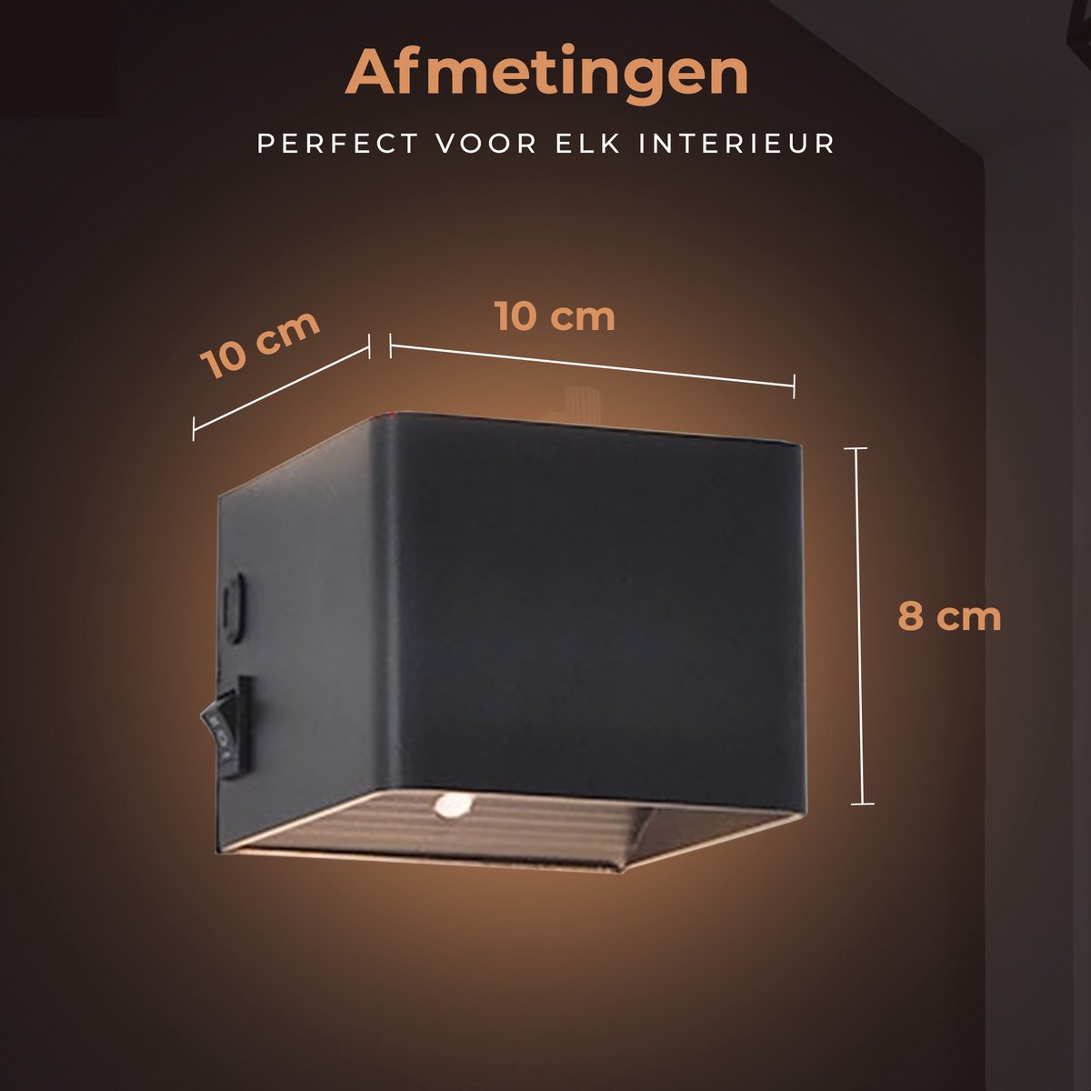 Techvavo® Oplaadbare Wandlamp Zwart - 1 Stuks - 19x4x1,8 cm - Smart Bewegingssensor - Voor Binnengebruik - USB Oplaadbaar - Draadloos - Woonkamer, Badkamer, Slaapkamer