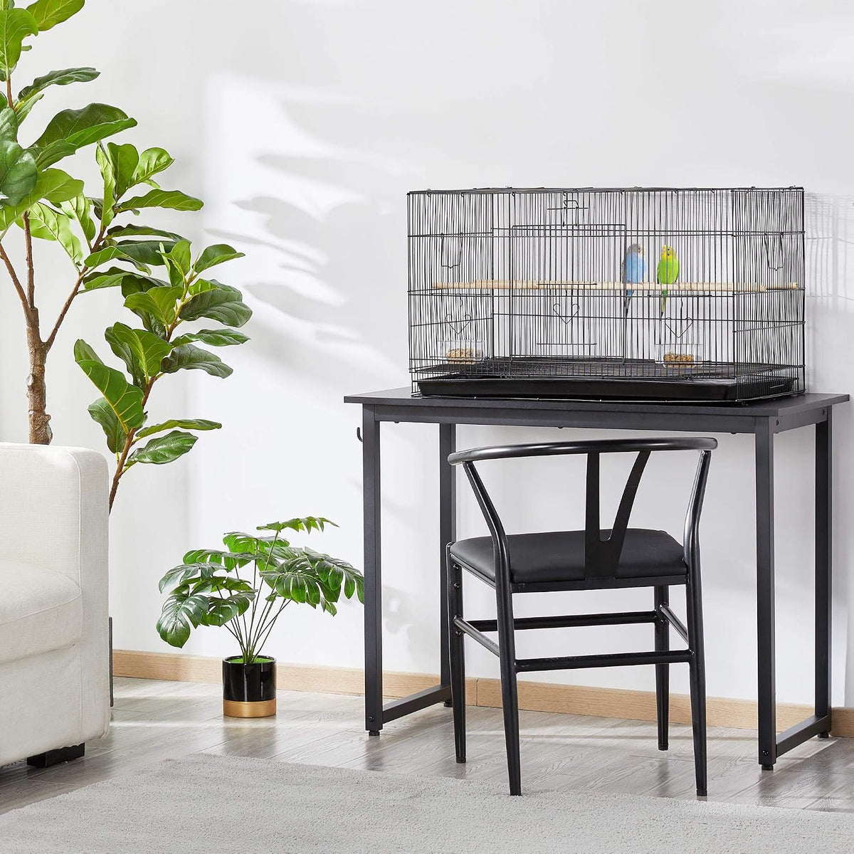 Yaheetech Stapelbare Vogelkooi 76 × 45,5 × 45,5 cm – Zwart – Ruime Vliegkooi voor Parkieten en Kleine Papegaaien