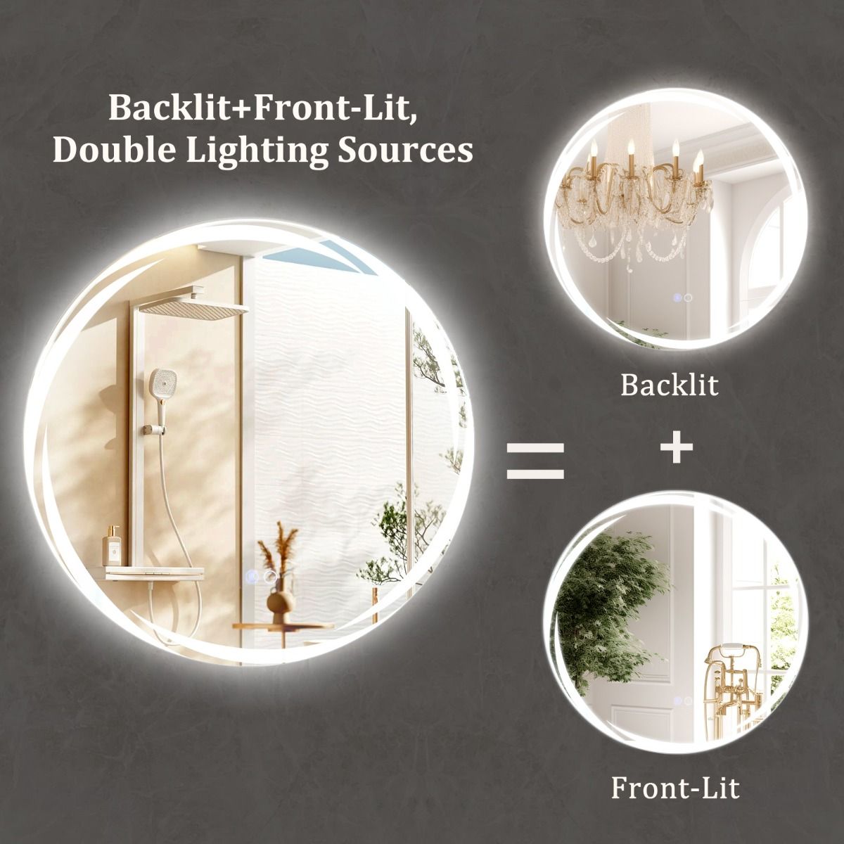 Coast 60x60 cm LED Badkamerspiegel Rond Zilver met Dimbare 3-Kleurenverlichting, Anticondens en Geheugenfunctie