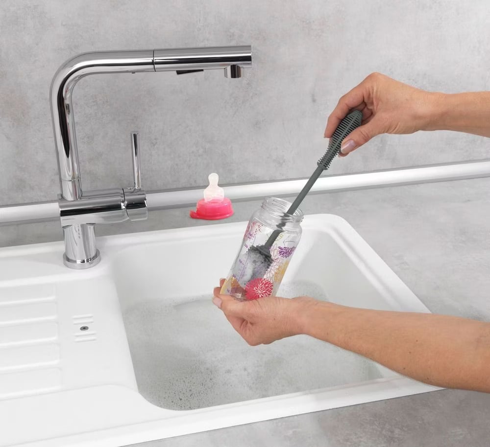 WENKO Sia Flessenrager Grijs - 25 cm - Siliconen - Borstelkop Ø3,5 cm