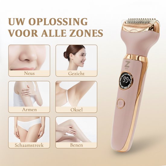 Ladyshave voor Vrouwen - 4 in 1 Scheerapparaat - Oksels - Benen - Neustrimmer - Wenkbrauw - Neus - Zeri